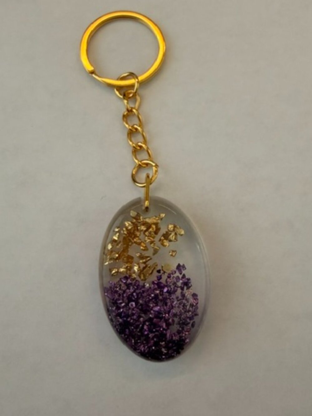 Handmade Resin Keychain – Purple & Gold